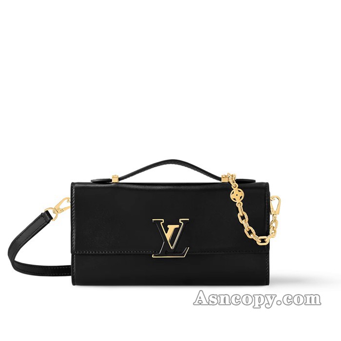 ルイヴィトンカーフレザーウォレット オン チェーン･カプシーヌショルダーバッグ  M12143ブラック